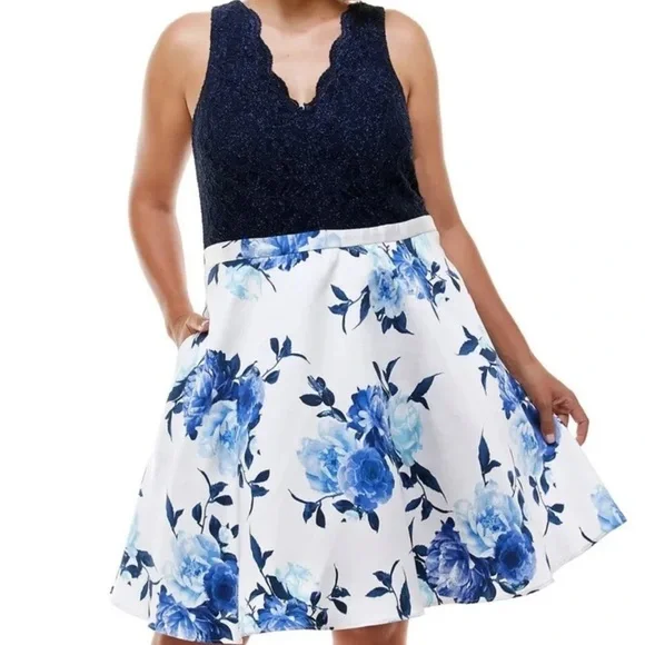 Women’s Formal Dress Plus Size 14W 16W City Studios A-Line Blue Glitter-Lace